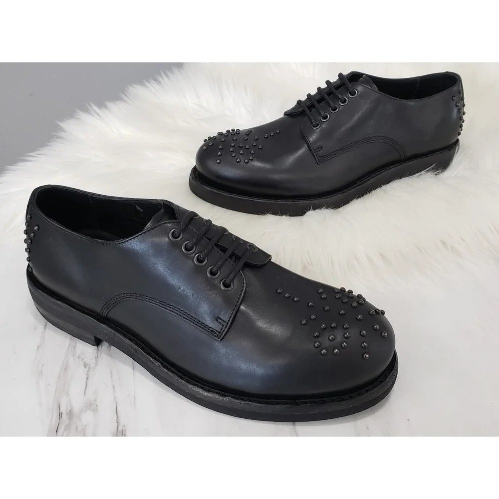 NEVER WORN SZ 7 EMPORIO ARMANI BLACK LEATHER MEN'S‎ DERBY SHOE MULE STUDDED STUD